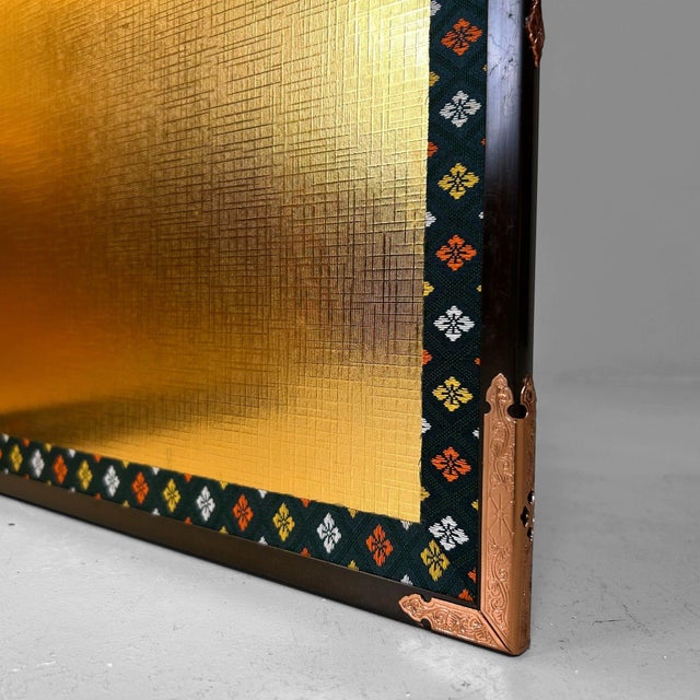 Mid-Century Modern Small Japanese Byōbu Folding Screen in Gold Color, 1970s For Sale - Image 3 of 12