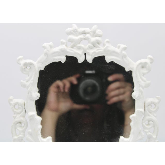 Metal Antique White Cast Iron Dresser Mirror For Sale - Image 7 of 9