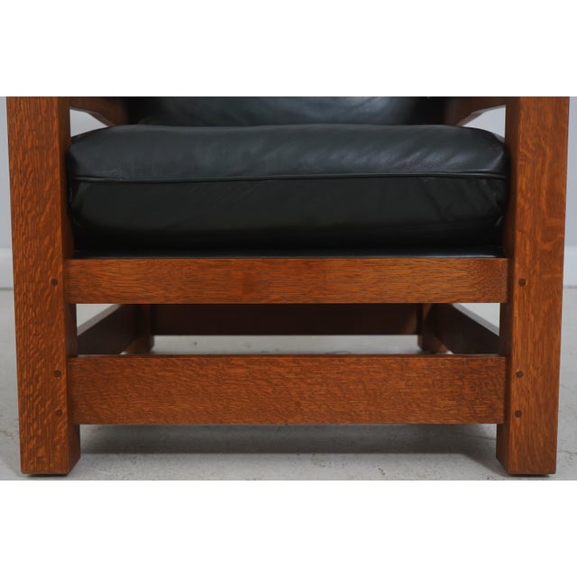 Stickley Eastwood Mission Oak Leather Chair With Ottoman For Sale - Image 9 of 18