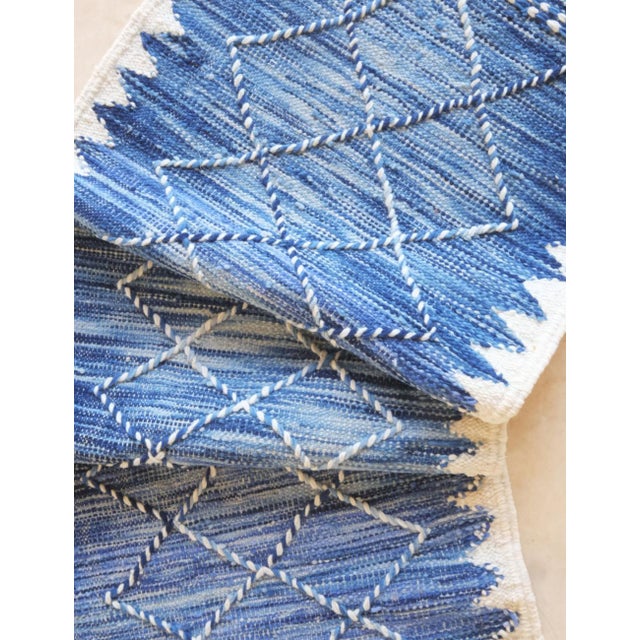 Indigo Flatweave Rug - 7 X 2.3 Ft For Sale - Image 4 of 8