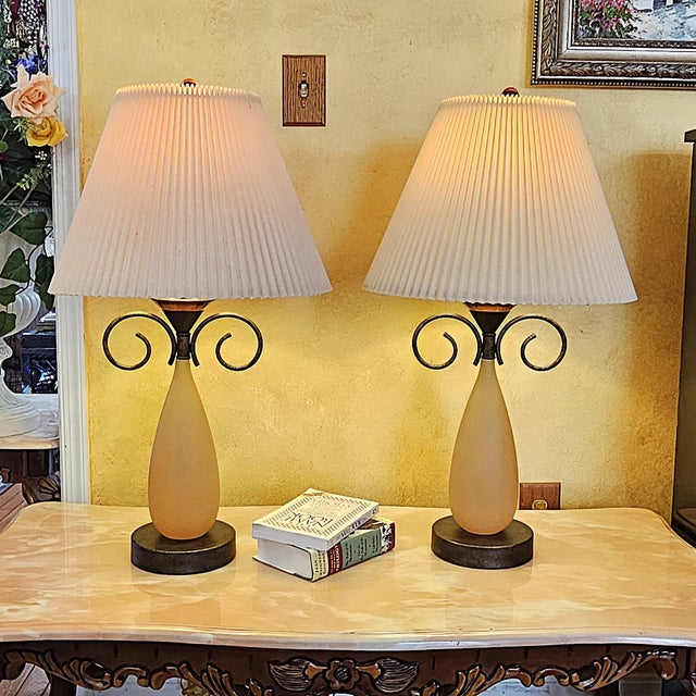 Pair of Frosted Glass and Scrollwork Table Lamps, Early 21st Century For Sale - Image 18 of 18