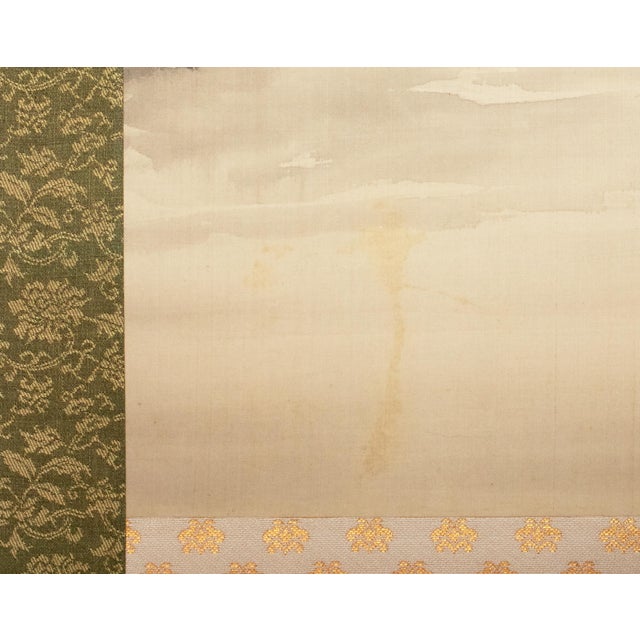 "Two Cranes and the Sun", Showa Era Japanese Monochrome Silk Scroll Painting For Sale - Image 11 of 18