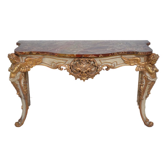 Antique Italian Rococo Marble Top Console Table For Sale