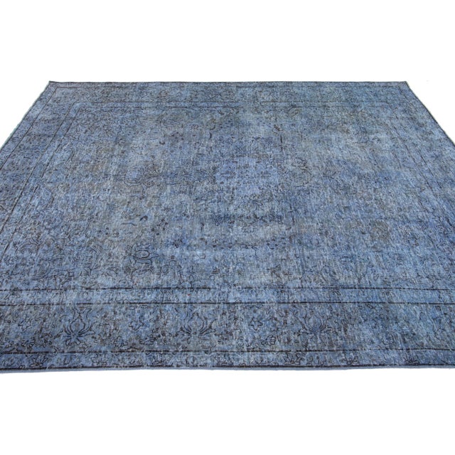 Vintage Persian Overdyed Handmade All-Over Blue Wool Rug For Sale - Image 4 of 11