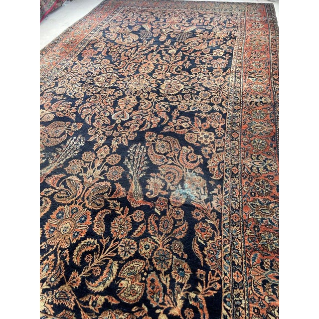 1920s ROYAL MOHAJERAN SAROUK with Peacocks, Butterflies, Cacoons, & Zoroastrian Flames Rug 9 x 15.1 For Sale - Image 14 of 15