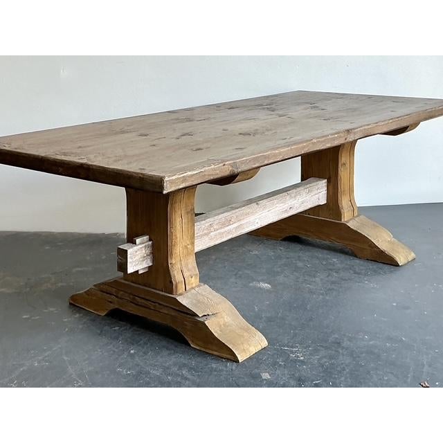 Wood Vintage Rustic Trestle Table For Sale - Image 7 of 14