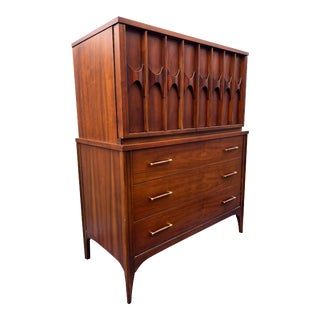 1960s Vintage Mid Century Modern Tall Highboy Dresser Perspecta by Kent Coffey in Brasilia Style For Sale