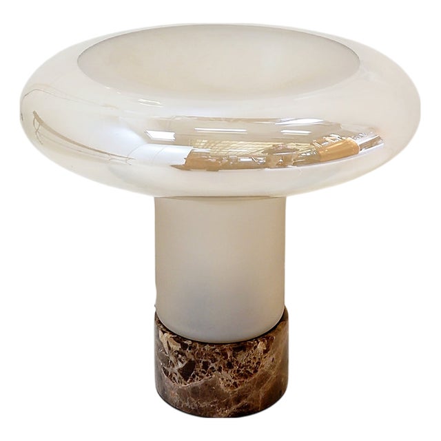 Mushroom Table Lamp with Marble Base and Opal Glass Shade For Sale