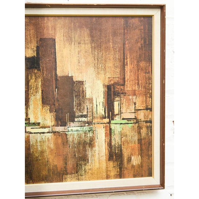 Mid-Century Modern 1970s Retro Vintage Abstract Cityscape Artwork For Sale - Image 3 of 7
