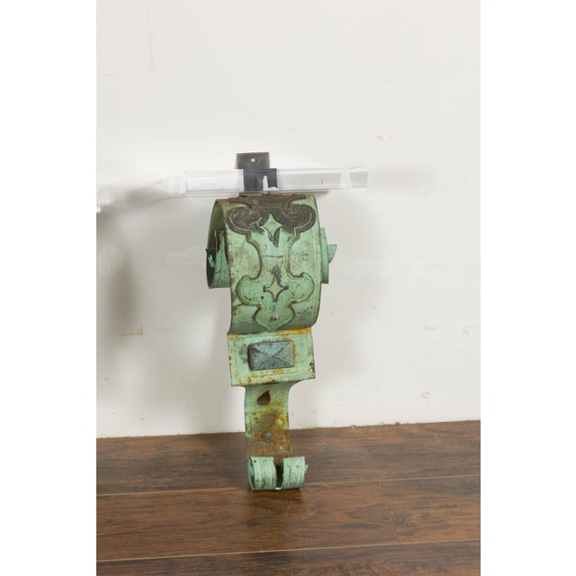 19th Century English Bronze Verdigris Wall Brackets with Lucite Tops, a Pair For Sale - Image 9 of 12