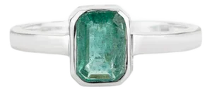 0.57 Carat Natural Emerald Classic Solitaire Ring in 925 Silver- Size 7