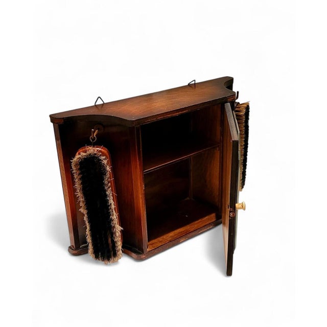 Vintage French Art Deco Shoe Polish Wall Cabinet with Mirror and Original Brushes, 1920 For Sale - Image 4 of 8