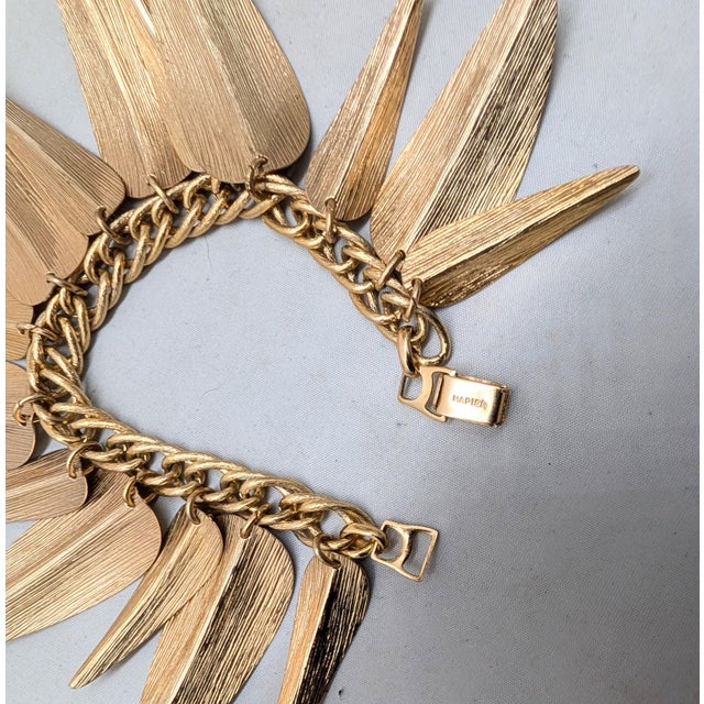 Gold Vintage 1955-6 Signed Napier Doris Day "Willow" Goldtone Leaves Charm Bracelet For Sale - Image 8 of 9