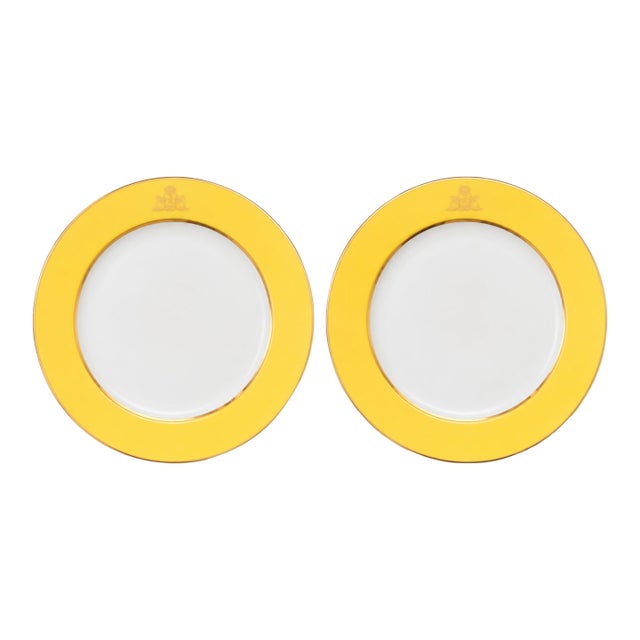 1990s Bernardaud Neoclassical Limoges "Sandy Lane" 12" Charger Plates French Luxury Porcelain With Gold Trim - a Pair For Sale