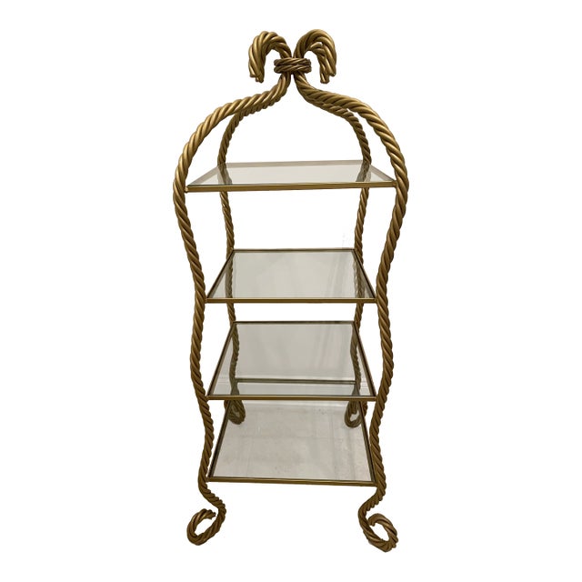 Vintage Metal Rope Twist Design Etagere With 4 Glass Shelves For Sale