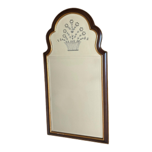 1980s Queen Anne Style Beveled Edge Mirror With Etched Bouquet