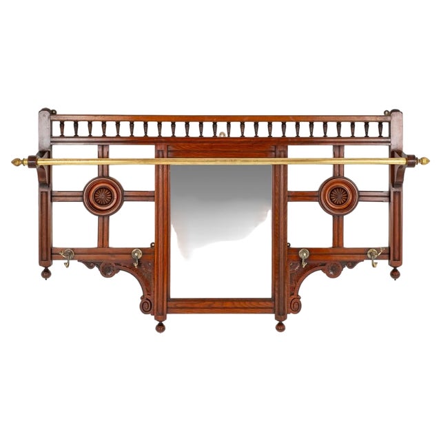 Victorian Hall Tree Coat Rack Mirror For Sale