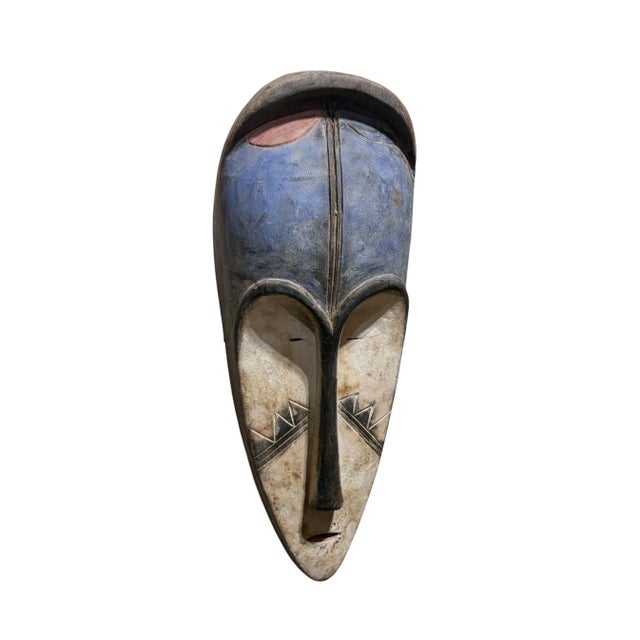 Beige Vintage Large Fang Mask Elongated Face Gabon African Mask 23" H For Sale - Image 8 of 8