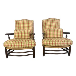 Pair of French Country Style Lounge Chairs W/ Ottomans For Sale