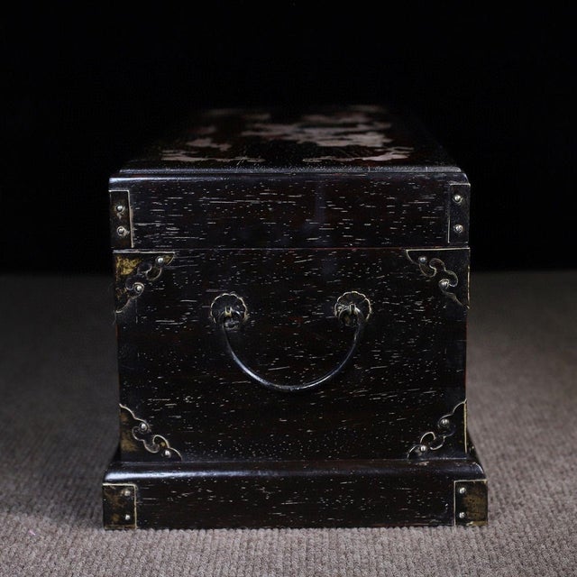 Brown Large Rosewood Box With Mother-of-Pearl Inlay – Magpie & Peony Motif, Chinoiserie Decor For Sale - Image 8 of 9