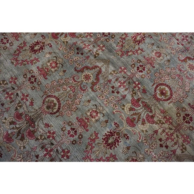 Beautiful Sky Blue Background Color With Floral Design in a Kirman Sytle Antique Persian Rug For Sale In New York - Image 6 of 12