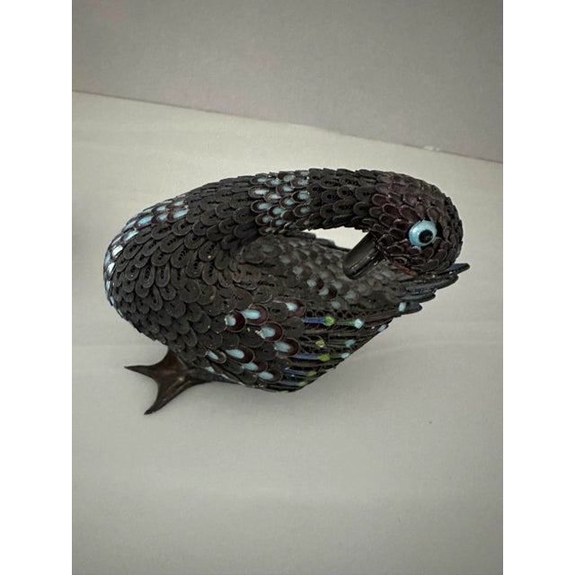 Early 20th Century Antique Chinese Export Silver Filigree Enameled Ducks For Sale - Image 5 of 7