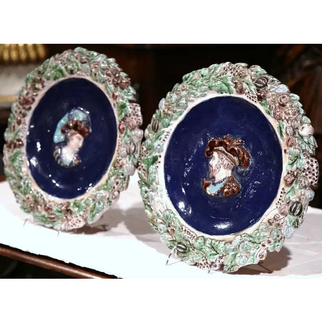Mid 19th Century 19th Century French Hand Painted Barbotine Chargers - A Pair For Sale - Image 5 of 11