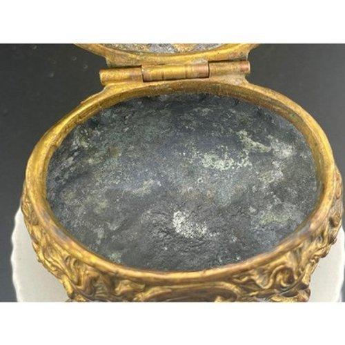 Antique Brass Cherub Jewelry Casket Footed Trinket Box Art Nouveau Figural Putti For Sale - Image 11 of 18