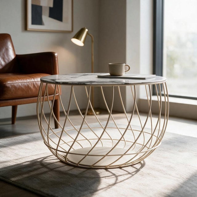 This elegant and versatile round coffee or side table by Friends|Founders, Copermhagen, DenmARK, features a luxurious...