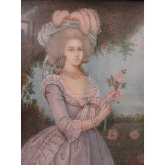 Antique French Bronze Ribbon Bow Top Frame Showing Marie Antoinette a La Rose Ribbon bow top and beaded edge. Measures 5...