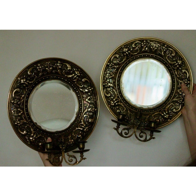 Antique Swedish Brass Sconces with Mirrors, Set of 2 For Sale - Image 11 of 18