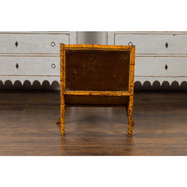 English 1900s Bamboo Leather Canterbury Magazine Rack with Chinoiserie Motifs For Sale - Image 4 of 12