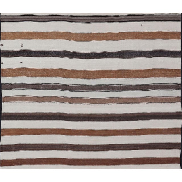 Large Vintage Turkish Kilim With Vertical Stripes in Tan, Taupe, Cream and Brown For Sale - Image 4 of 13