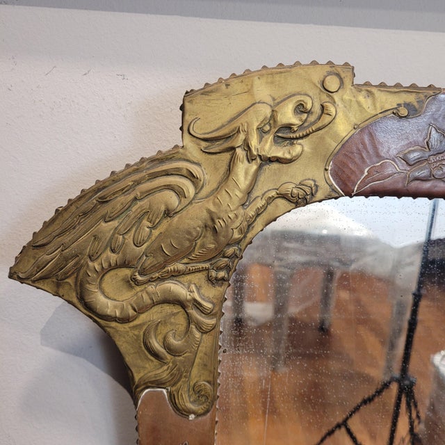 Art Nouveau Mirror in Gilt Brass and Leather after Gabriel Viardot, France, 1930s For Sale - Image 6 of 18