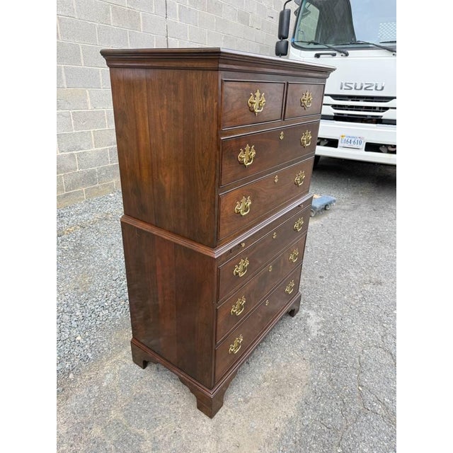 Late 20th Century Late 20th Century Stickley Georgian Chippendale Style Solid Mahogany -Drawer Highboy Dresser For Sale - Image 5 of 17