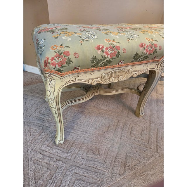 Vintage French Louis XV Style White Painted & Custom Upholstered Window Bench For Sale - Image 11 of 11