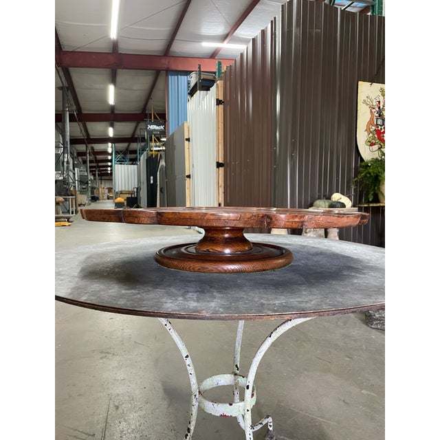 Wood Antique English Oak Scalloped Edge Lazy Susan For Sale - Image 7 of 7