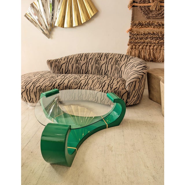 Large Vintage Postmodern American Green Lacquer and Gold Coffee Table in the style of Karl Springer, 1980s For Sale - Image 6 of 16