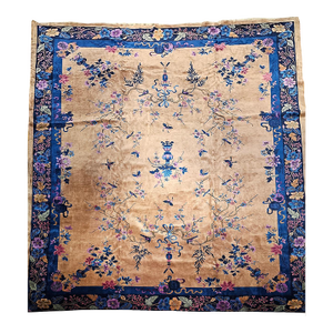 Antique Art Deco Chinese Rug, Handwoven Wool Pile, Floral Motifs, 13' X 16'