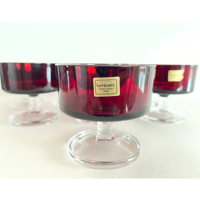 1960s Vintage 1960s French Red Glass Coupes, Set of 8 For Sale - Image 5 of 8