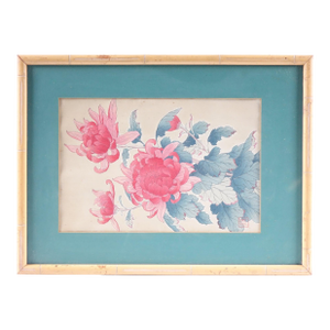 Late 20th Century Floral Painting on Paper Original Signed, Framed