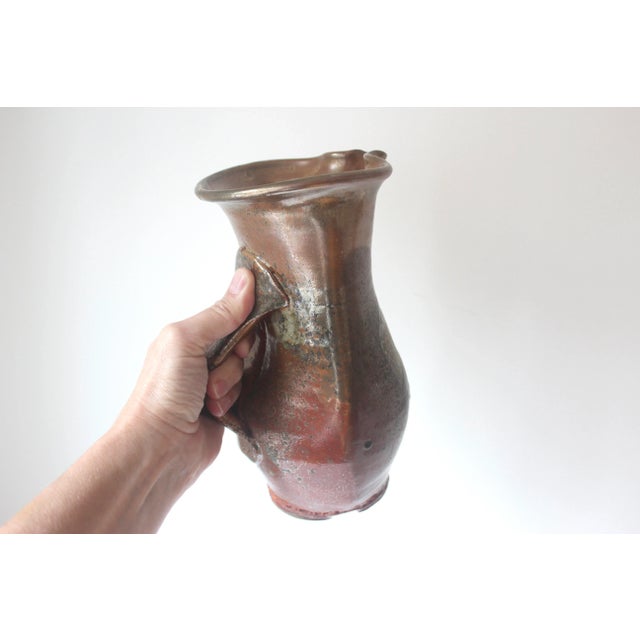 Vintage Studio Pottery Pitcher Jug With Handle Raku, Japanese Style For Sale - Image 10 of 10