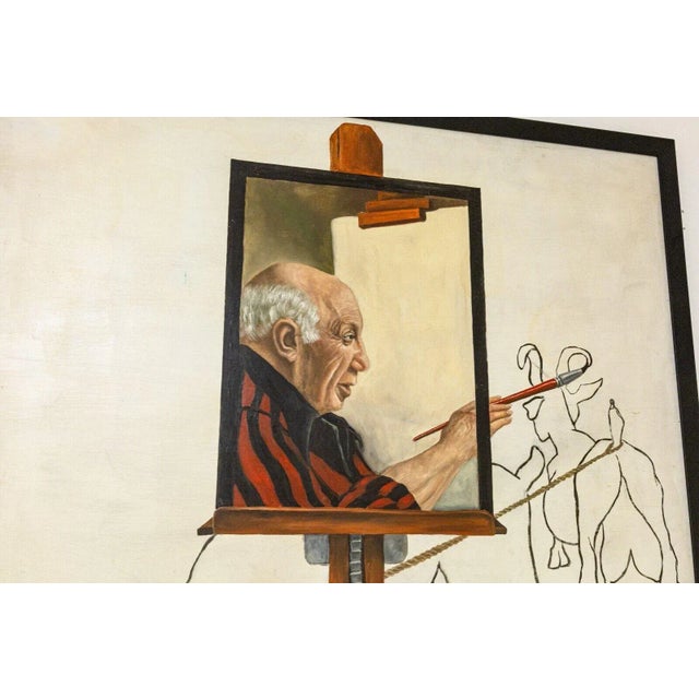 Surrealism Thad Miller Picasso in the Easel Signed Oil Painting Somerset Series 1977 Framed For Sale - Image 3 of 8