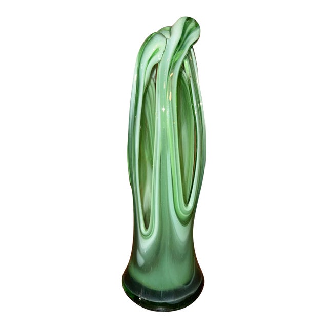 Vintage Maexsa Hand Blown Green Art Glass Vase For Sale