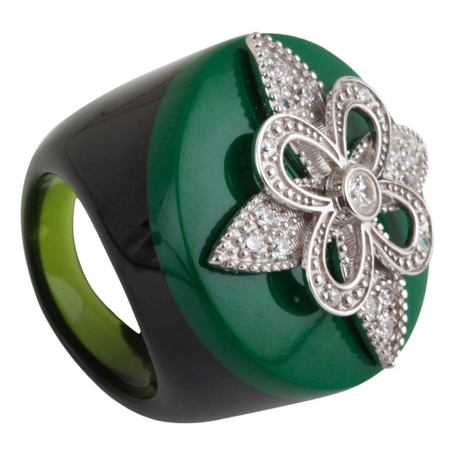 Miriam Salat "St Tropez" multi color translucent Resin & White Topaz Ring For Sale