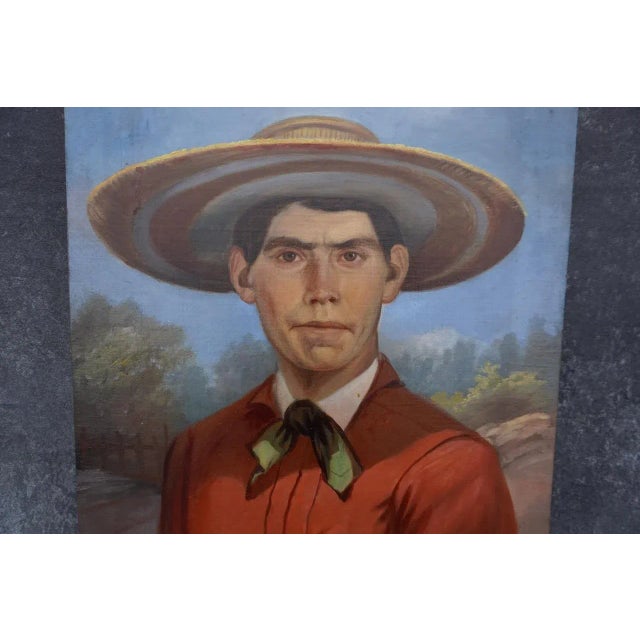 Realism Andrés A. Hernandez Portrait of a Man in a Panocha Oil Painting on Canvas 1900 For Sale - Image 3 of 6