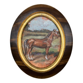 Contemporary Original Stephen Heigh Horse Painting “Lucky” Antique Oval Frame For Sale