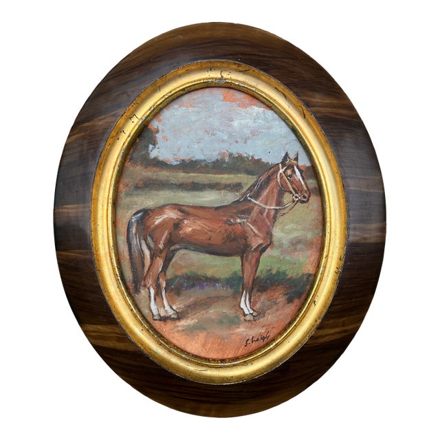Contemporary Original Stephen Heigh Horse Painting “Lucky” Antique Oval Frame For Sale