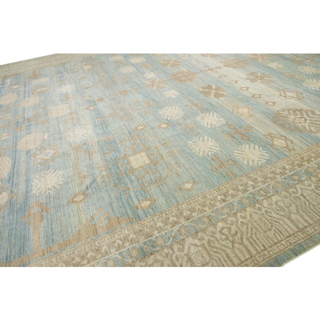 Blue Apadana's Modern Oversized Khotan Style Blue Wool Rug With Geometric Design For Sale - Image 8 of 10