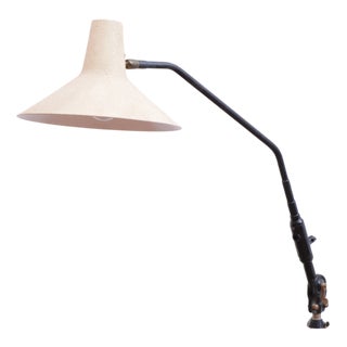 Clamp Lamp with Black Arm and Beige Craquelé Shade, 1950s For Sale
